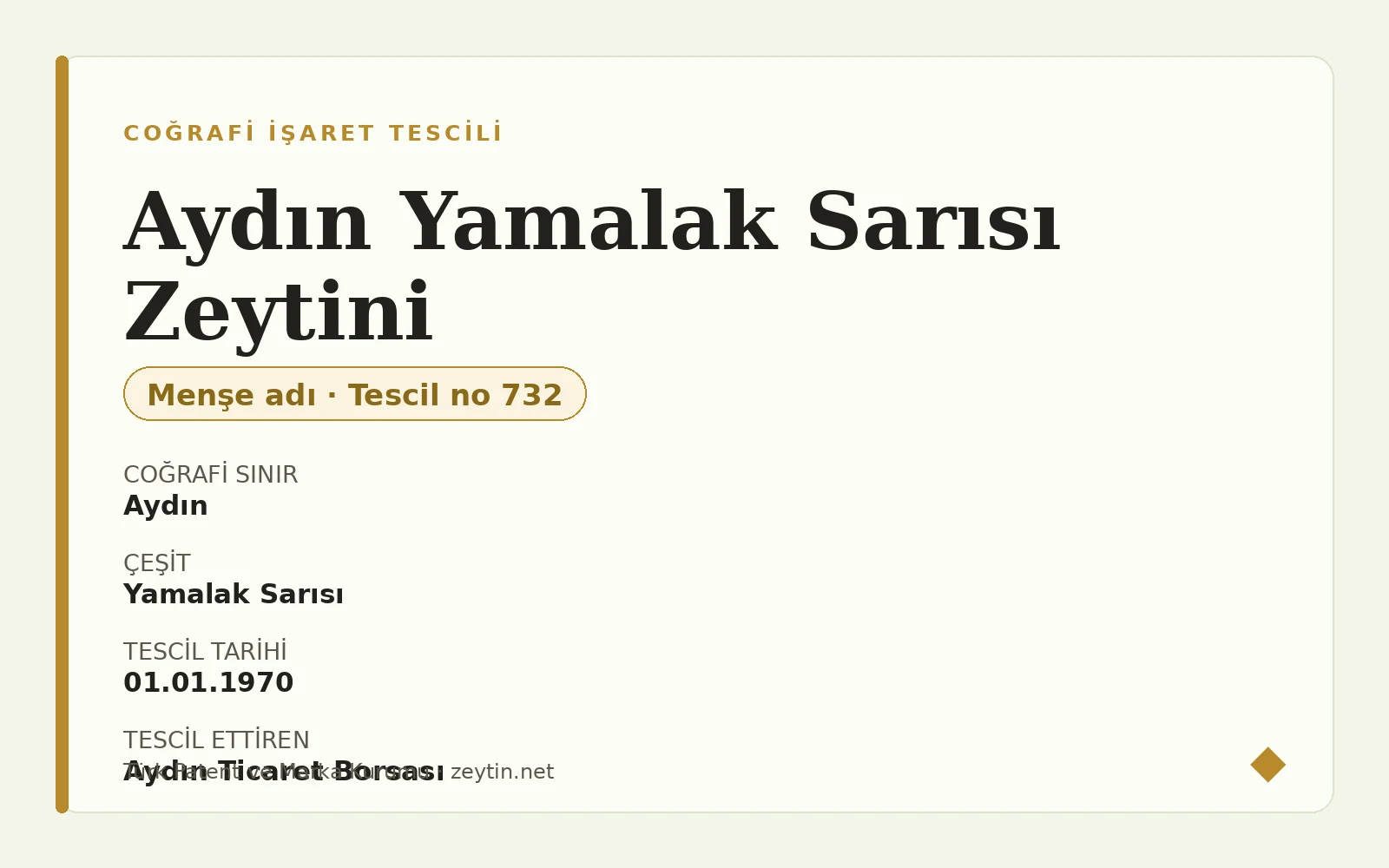 Aydın Yamalak Sarısı Zeytini: 11 grama varan sofralık dane