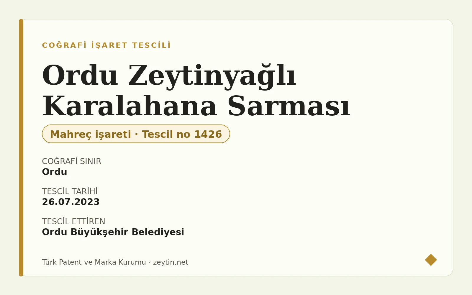 Ordu Zeytinyağlı Karalahana Sarması: adı zeytinyağlı, belgesi 'sıvıyağ' diyor