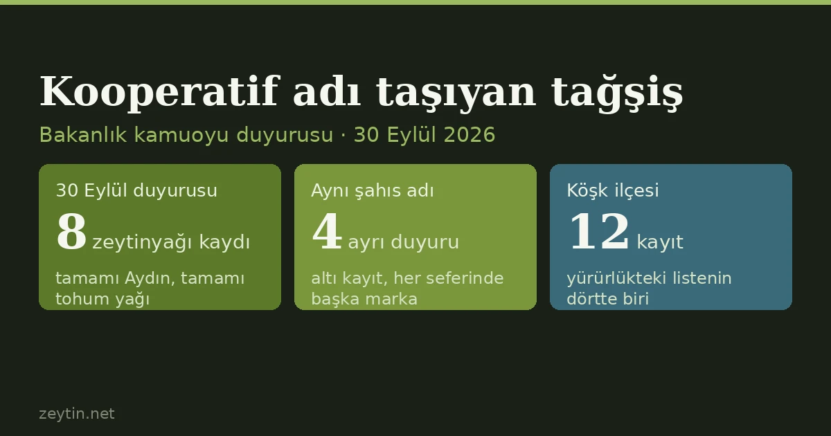 Tağşiş listesinde kooperatif görünümü: aynı isim dört ayrı duyuruda